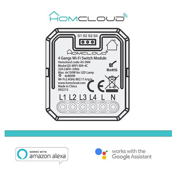 Modulo PuIsante/Interruttore 4CH Wi-Fi da incasso