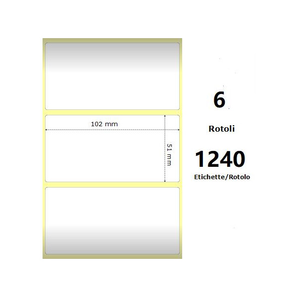 White 102x51mm, 1240 Et/Rotolo Z-2000D 4x2x 1 Core, 6 Rolls