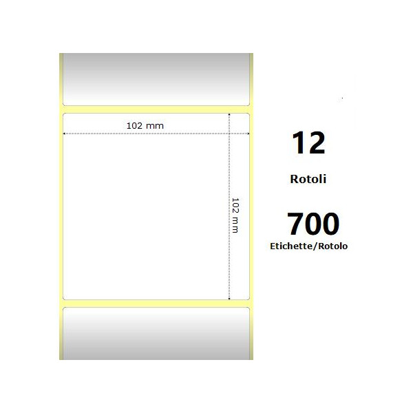 White 102x102mm,700 Et/Rotolo Z-4000D, 4x4x1 Core, 12 Rolls