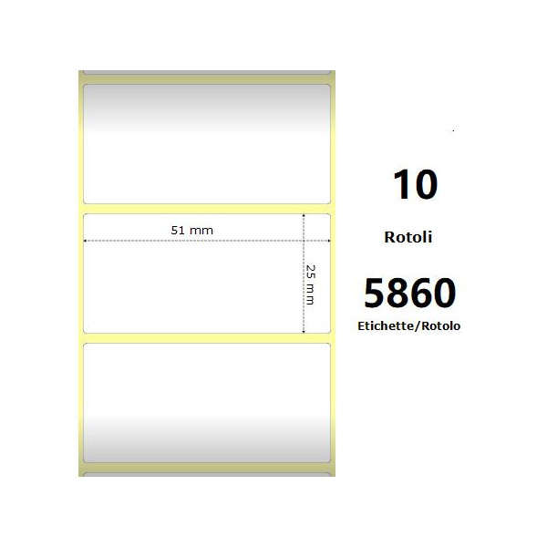 White 51x25mm,5860 Et/Rotolo Z-1000D, 2x1x3 Core ,10 Rolls