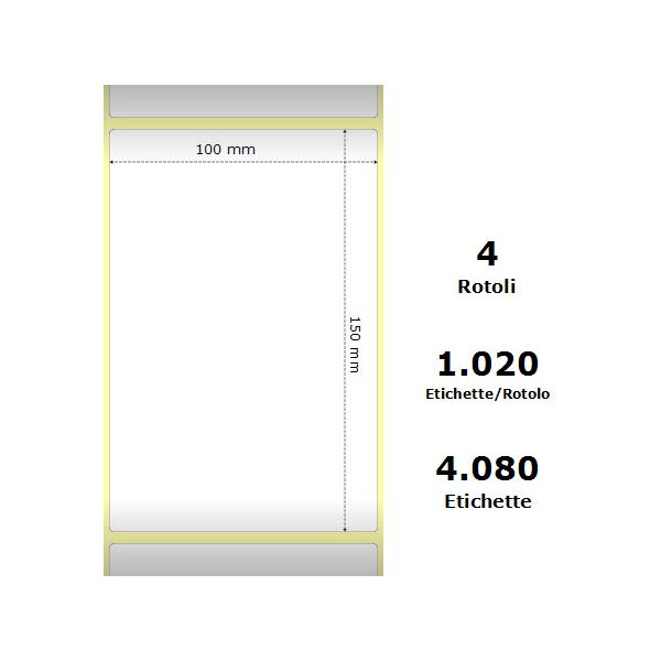 White 100x150mm,1020 Et/Rotolo Z-1000D,3.9x5.9x3 Core,4Rolls