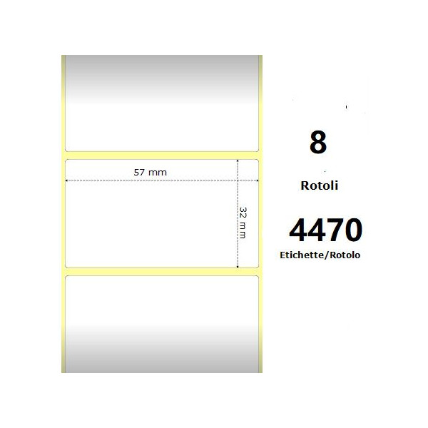 White 57x32mm,4470 Et/Rotolo Z-1000D,2.2x1.3x3 Core,8 Rolls
