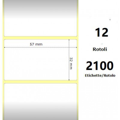 White 57x32mm, 2100Et/Rotolo Z-2000D,2.2x1.3x1Core,12 Rolls