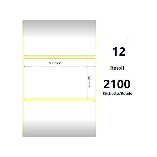 White 57x32mm, 2100Et/Rotolo Z-2000D,2.2x1.3x1Core,12 Rolls