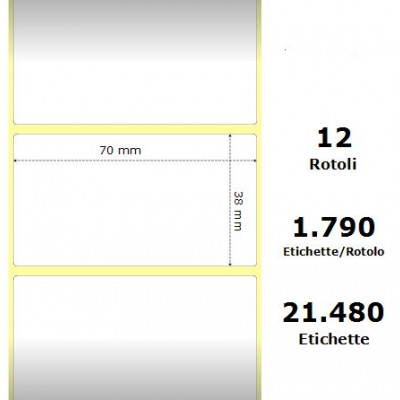 White 70x38mm,1790 Et/Rotolo Z-1000D,2.8x1.5x1Core ,12 Rolls