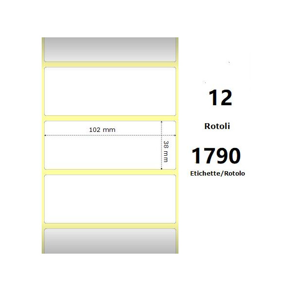 White 102x38mm,1790 Et/Rotolo Z-1000D, 4x1.5x1Core, 12 Rolls