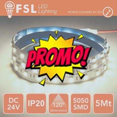 Striscia LED 5m IP20 5050 24V - 12W/m 60led/m 6500K