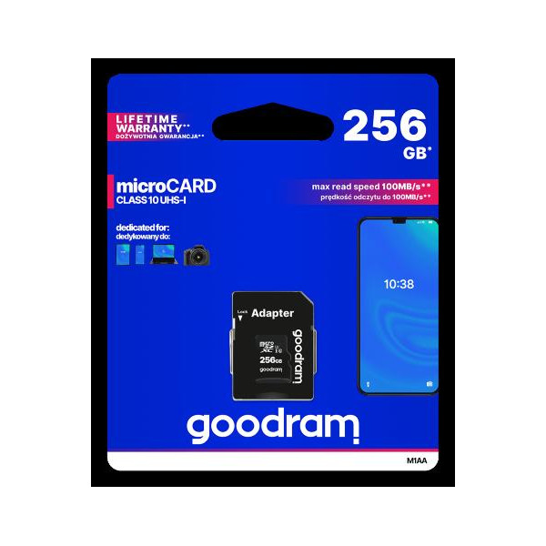 microSD 256GB CARD class 10 UHS I + adapter - retail blister