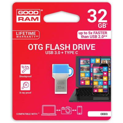 GoodRAM 32GB USB 3.0 + type C DUALDRIVE con cappuccio blu