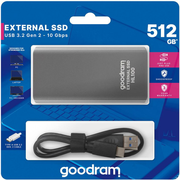 Hard disk esterno USB Type-c 512GB Goodram SSDPR-HL100-512