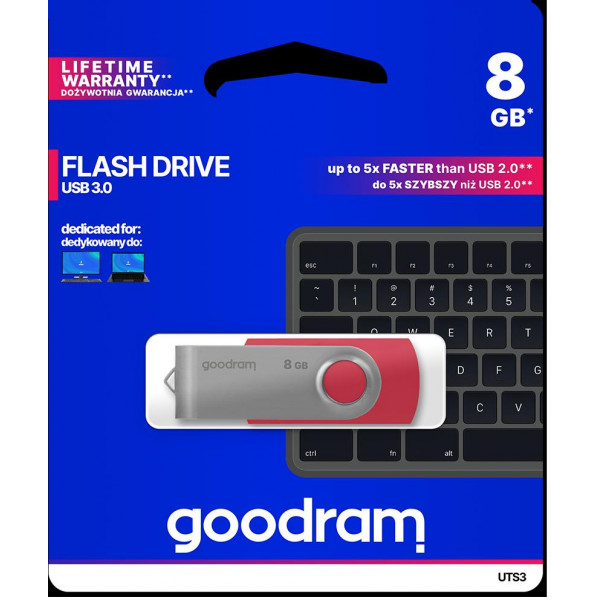 Pendrive GoodRAM 8GB UTS3 RED USB 3.0 - retail blister