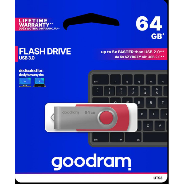 Pendrive GoodRAM 64GB UTS3 RED USB 3.0 - retail blister