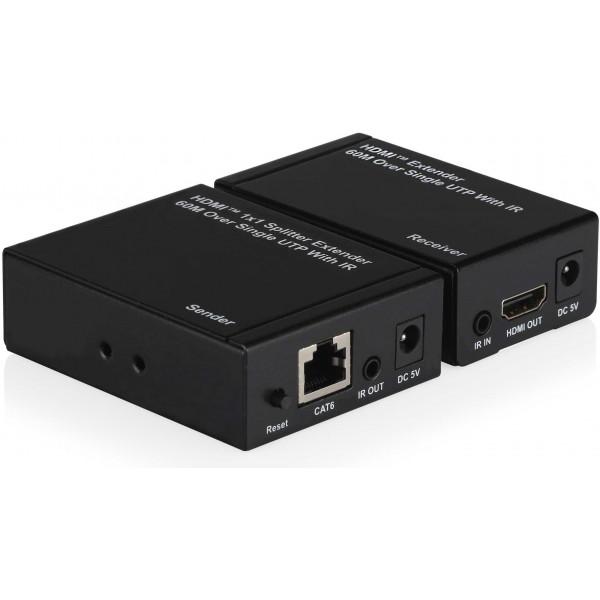 Kit TX-RX Extender HDMI, 60MT UTP, 1080p@60Hz, POE, Loop-Out