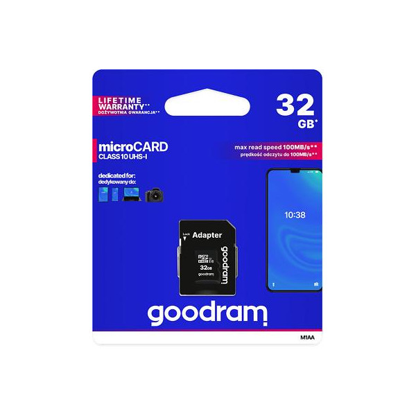 microSD 32GB CARD class 10 UHS I + adapter - retail blister