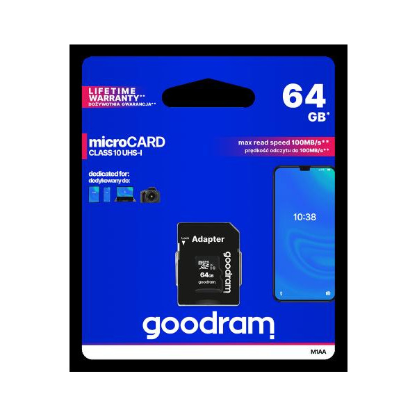 microSD GoodRAM 64GB class 10 UHS I + adpter, ret. blister